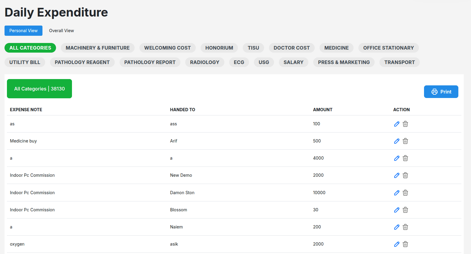 Expense Management System Interface